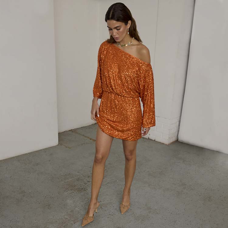 Rust Sequin Tilly Dress Petite